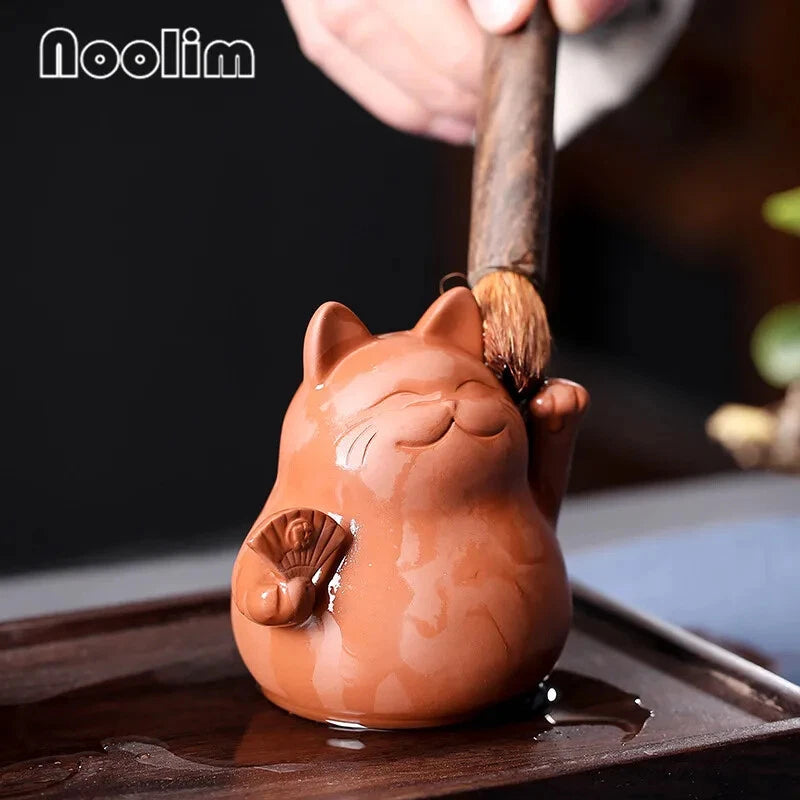 Purple Clay  Cat Tea Pet Handmade Cute Small Animal Figurines Decoration 07FC0E-D4 - KOEEK