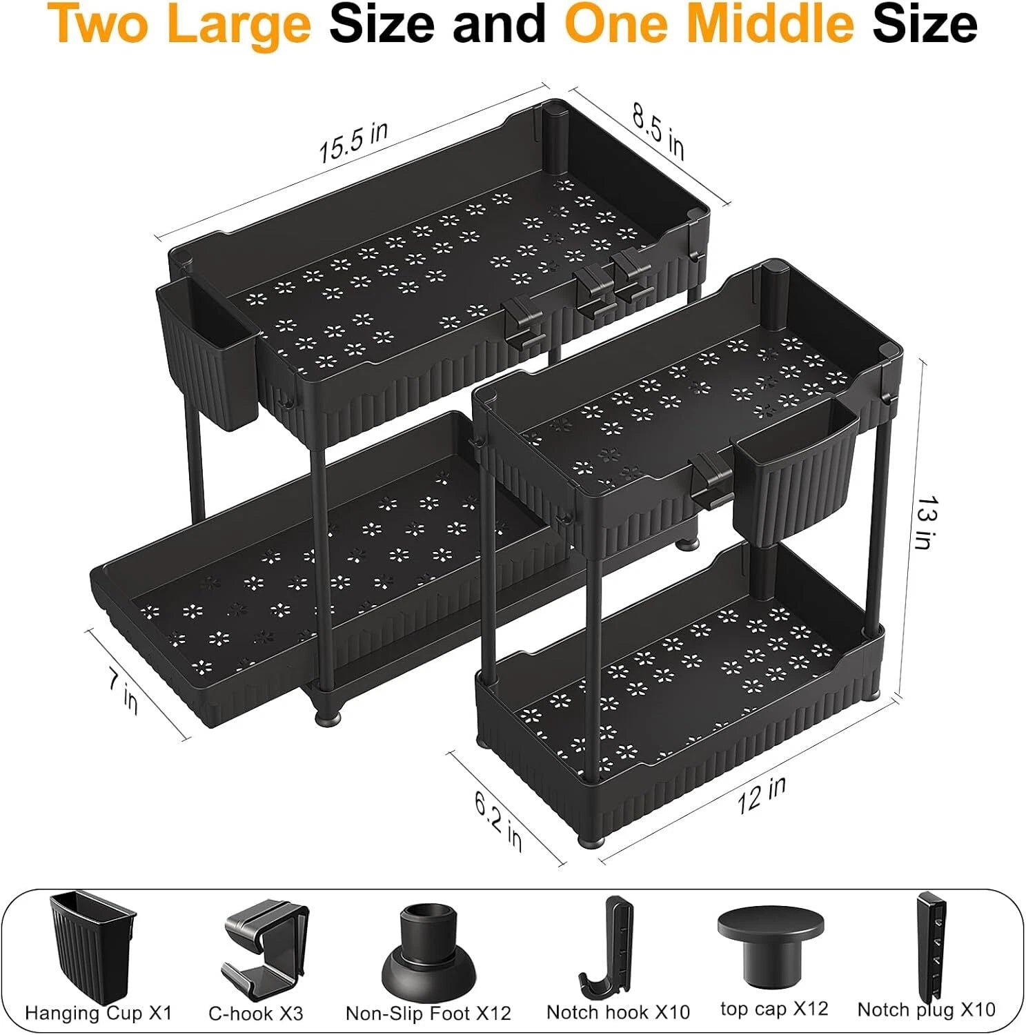 3 Pack Under Sink Organizer,2-Tier Multi-Use Kitchen Bathroom Organizers Storage 07FC0E-D4 - KOEEK