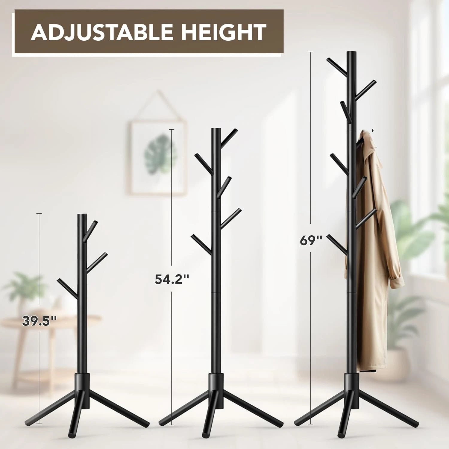Wooden Tree Coat Rack Stand,Sturdy Freestanding Coat Rack with 8 Hooks 07FC0E-D4 - KOEEK