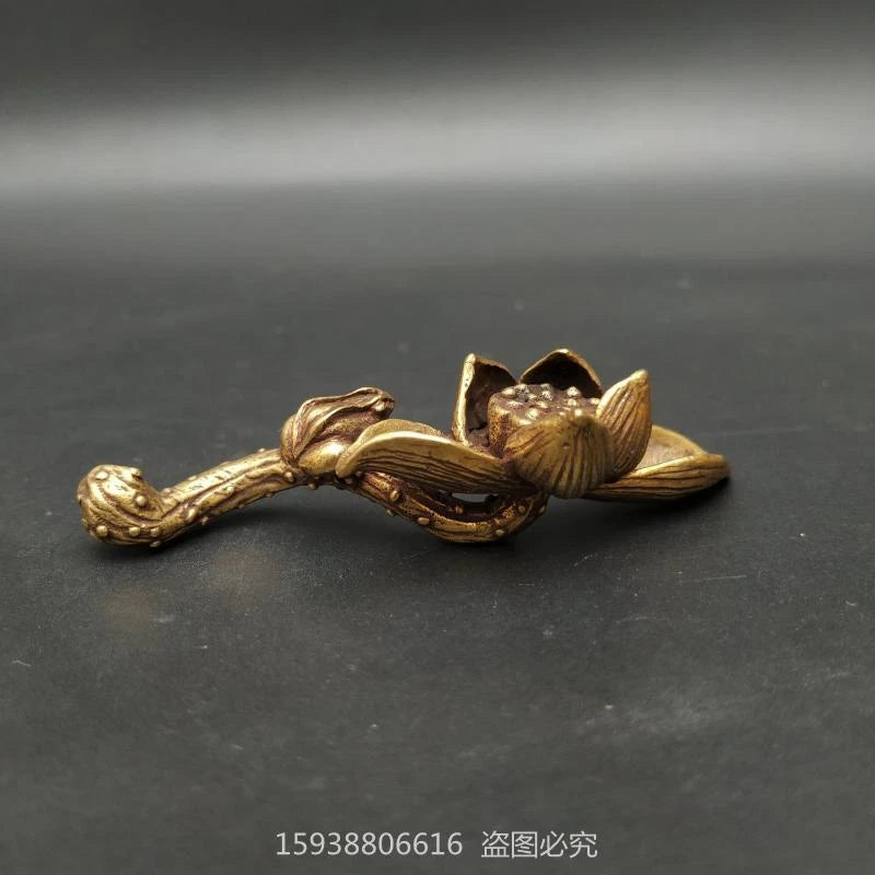 Solid Brass Lotus Frog Mini Ornament Retro Tea Ceremony Tea Pet Bronze Carving 07FC0E-D4 - KOEEK