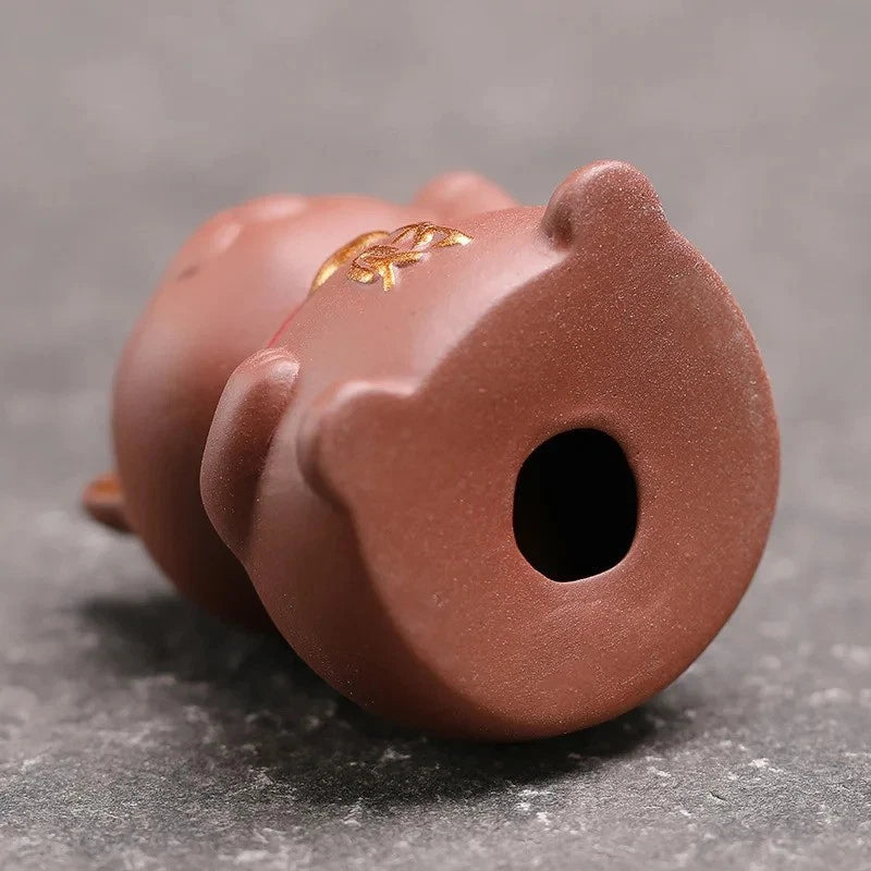 5.5cm Purple Clay Handcarved luck Cat Statue Tea Pet Absorbing Wealth Ornament 07FC0E-D4 - KOEEK