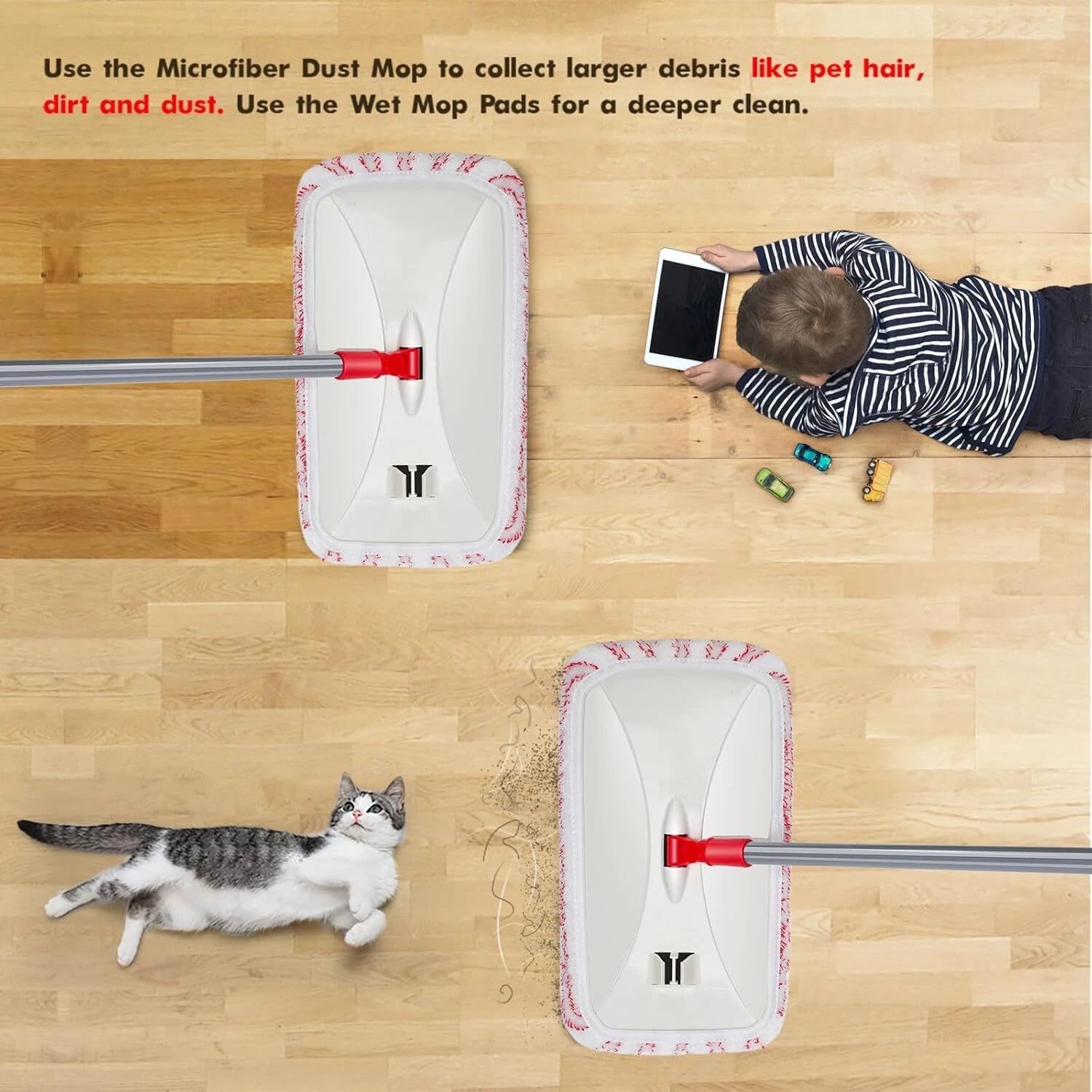 Extra Large Microfiber Floor Cleaning Mop, 16” Flat Mop, Red 07FC0E-D4 - KOEEK