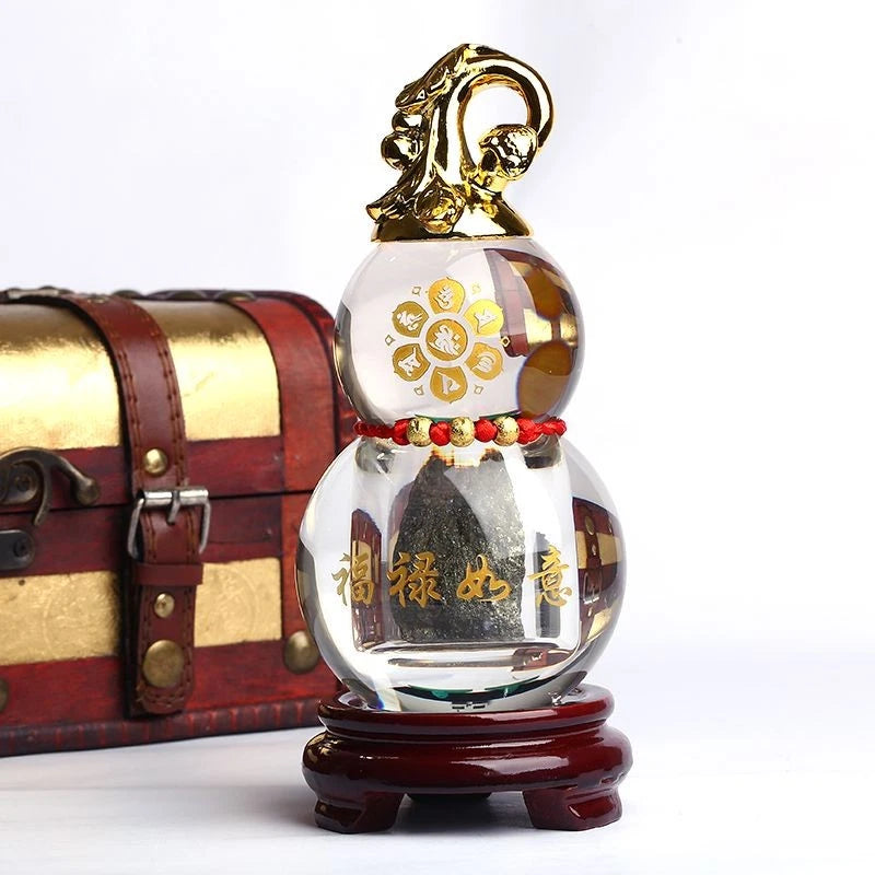 Crystal Gourd Figurine With Base 9x20cm Feng Shui Home Decor Ornament 07FC0E-D4 - KOEEK