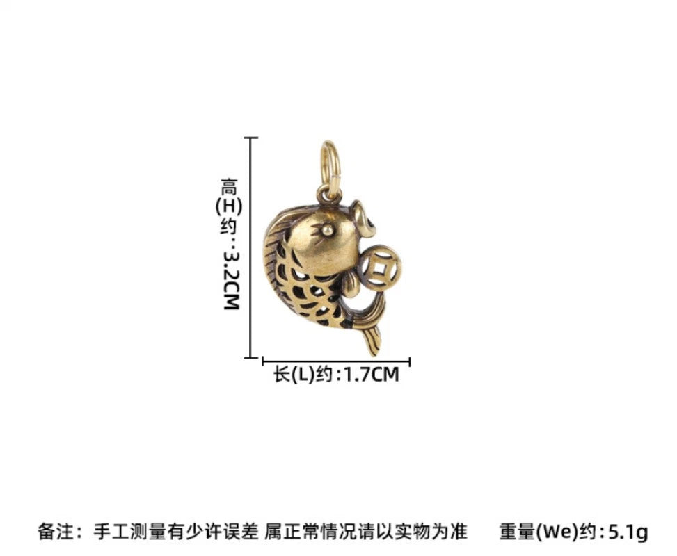3.2cm Brass Hand-carved Hollow Goldfish Figurines Keychain Vintage Pendants 07FC0E-D4 - KOEEK