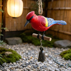 Hand Painted Wooden Bird Wind Chime Brass Bell Outdoor Patio Hanging Decor 07FC0E-D4 - KOEEK