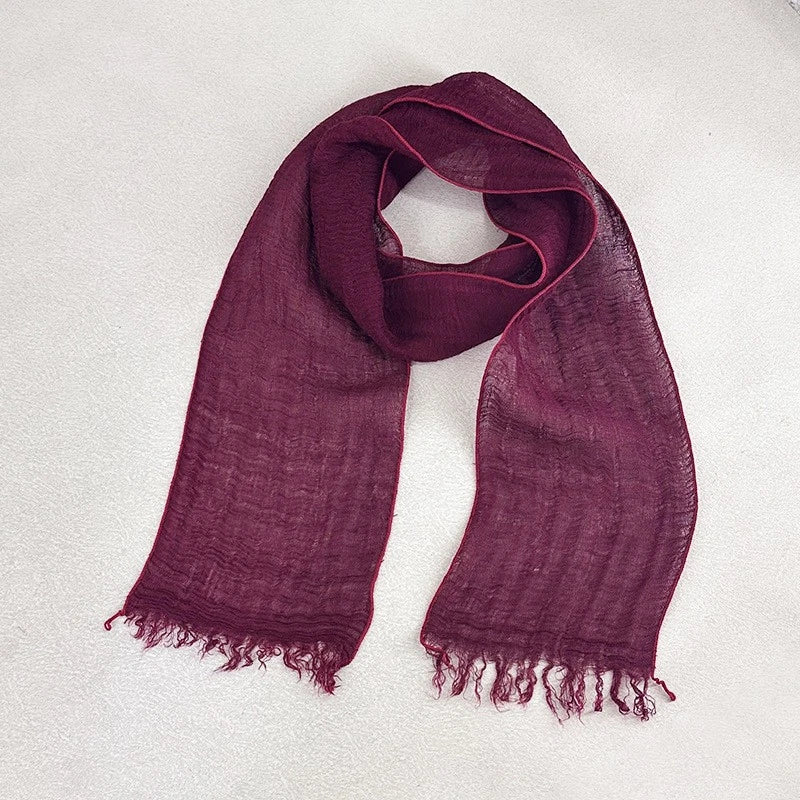 Unisex Narrow Slender Flax Linen Tassel Scarf Neckerchief Shawl Thin Bandana 07FC0E-D4 - KOEEK