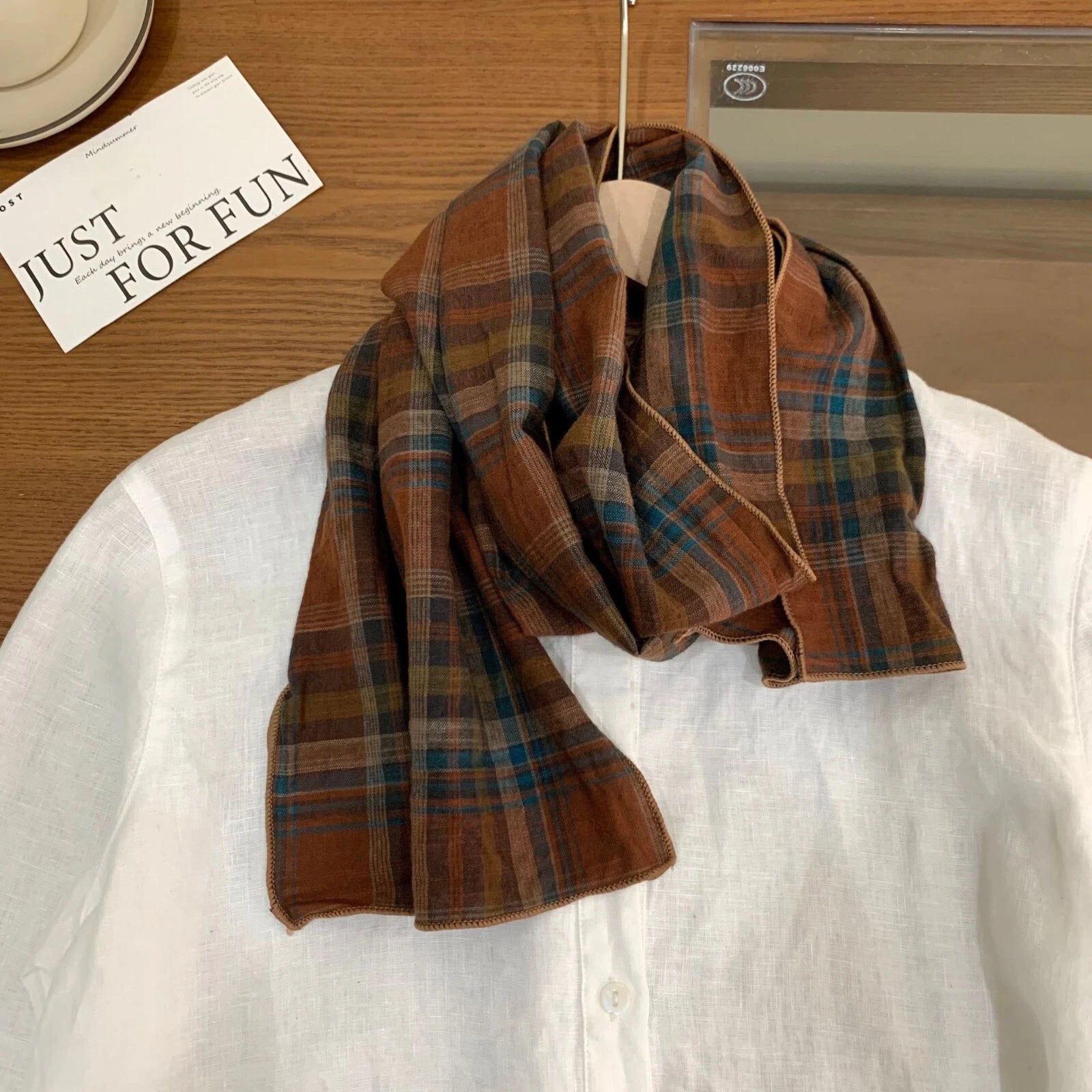 Mens  Cotton Plaid Striped Scarf Shawl Unisex Preppy Breathable Soft Scarves 07FC0E-D4 - KOEEK