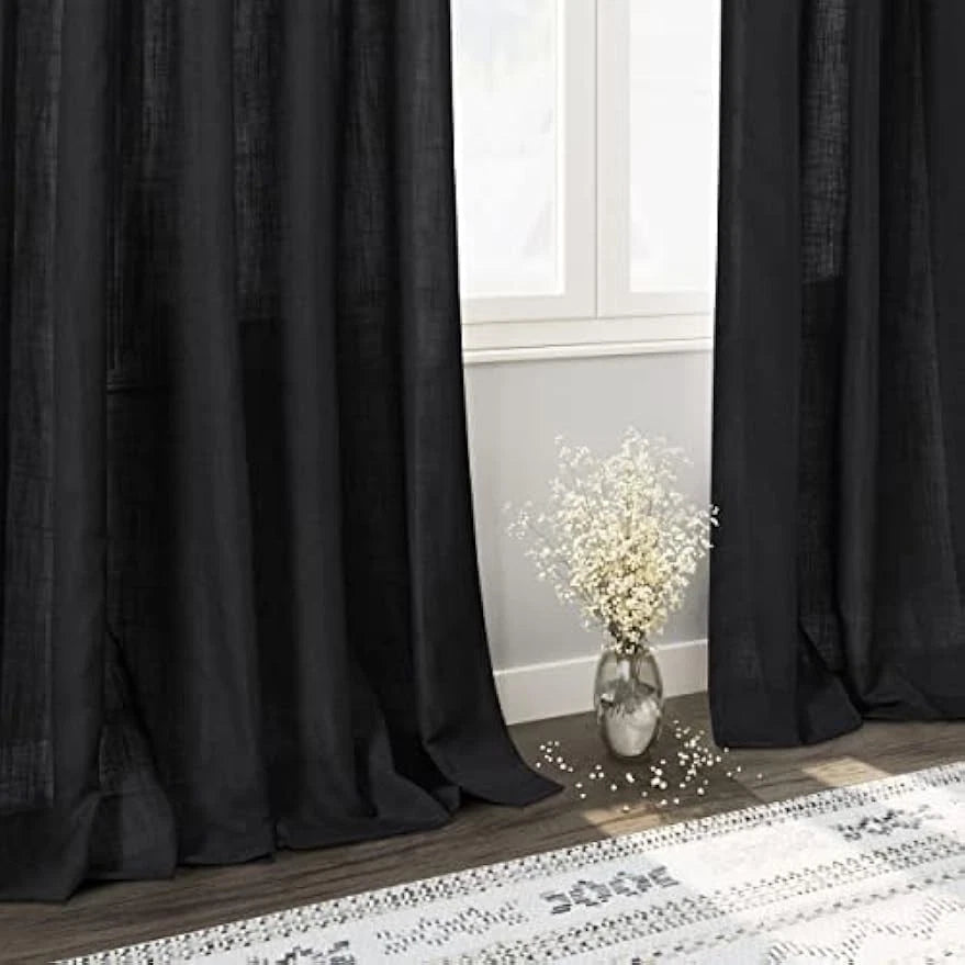 Black linen curtains, 84 inches long, 2 panels 07FC0E-D4 - KOEEK