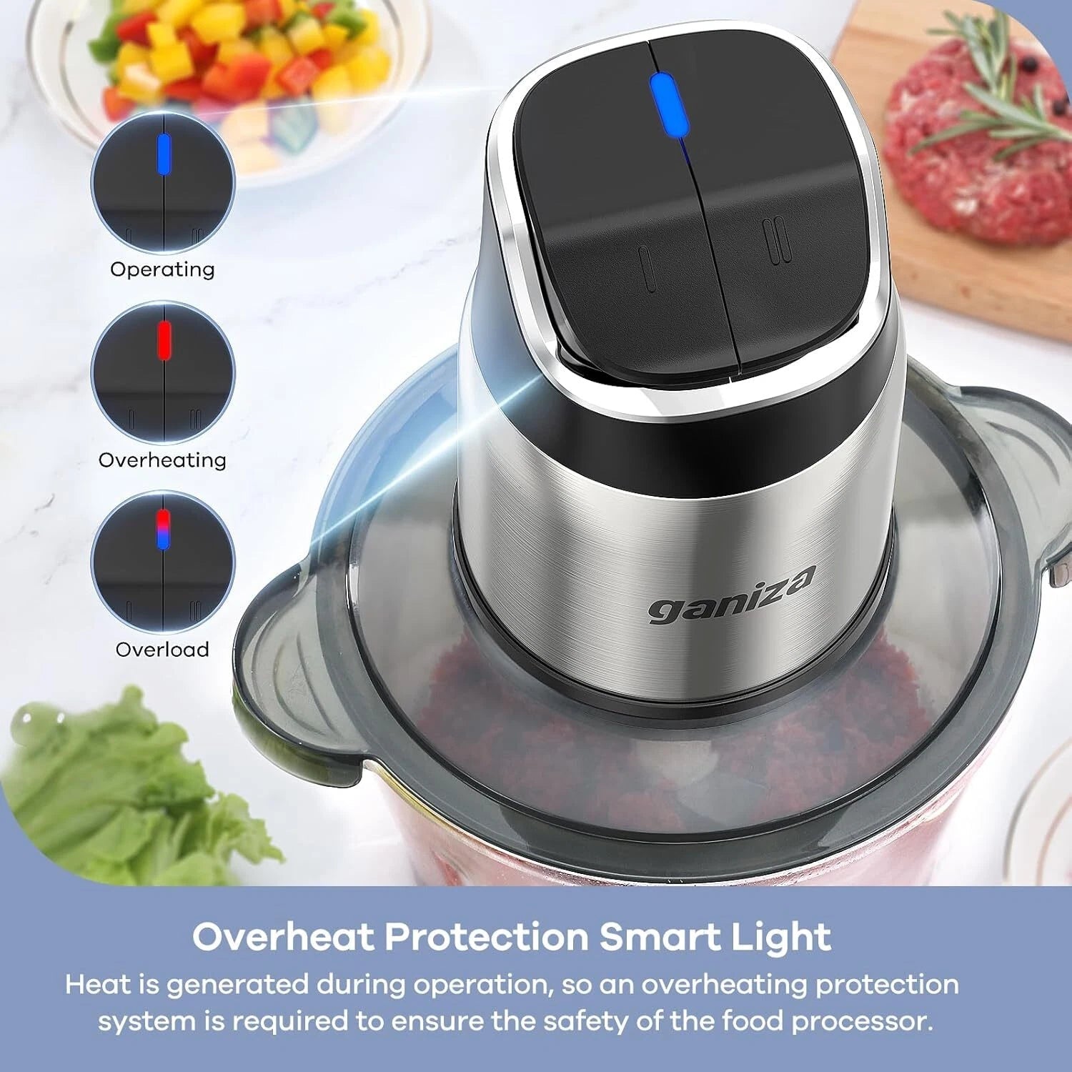 Food Processor,2-Speed Food Chopper Meat Grinder with 8-Cup Stainless Steel Bowl 07FC0E-D4 - KOEEK