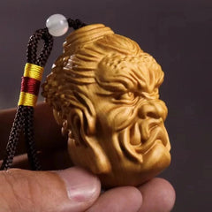 Natural Wood Hand-carved Buddha and Demon Between Buddhism Pendant Portable 07FC0E-D4 - KOEEK