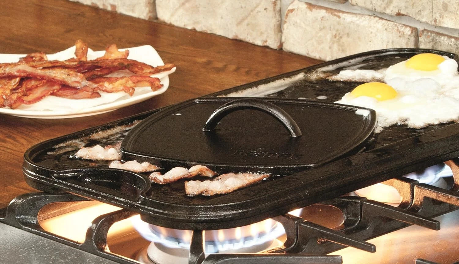 Cast Iron Reversible Grill/Griddle, 20-inch x 10.44-inch, Black 07FC0E-D4 - KOEEK