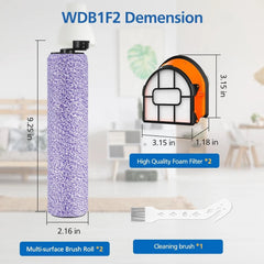 Replacement brush roller and filter screen set, compare parts WDB1, WDB2, WDFF1 07FC0E-D4 - KOEEK