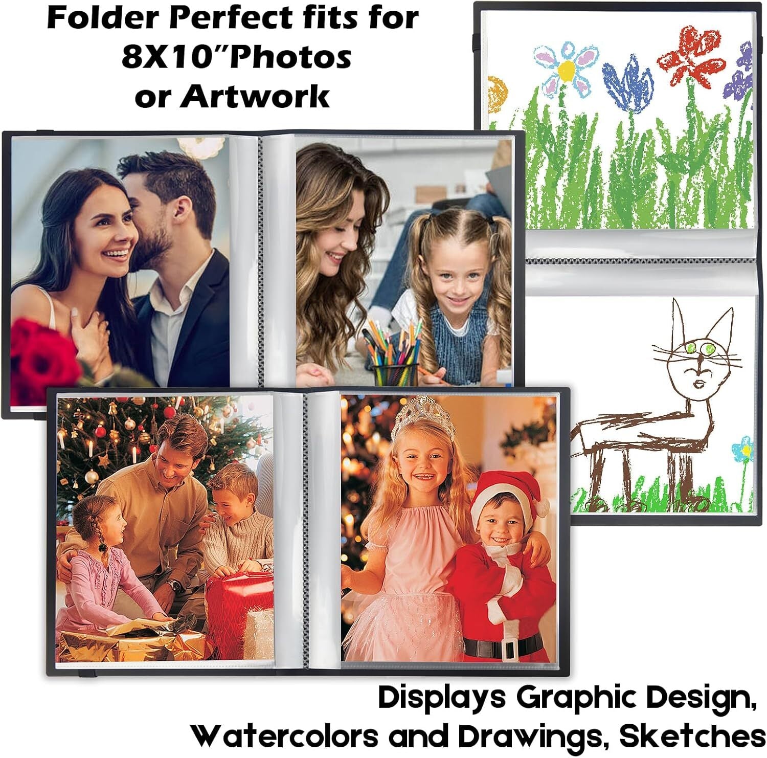 new Photo Album 8x10, 8x10 Book Holds 68 Photos, Art Portfolio Black
