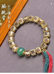 Tibetan Carved Auspicious Symbol Bead Bracelet Buddhist 12x8.4mm Unisex 07FC0E-D4 - KOEEK