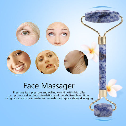 new 1Pc Artificial Jade Doublehead Roller AntiAging Face Eye Neck Massager(Blue) HGF koeek - KOEEK