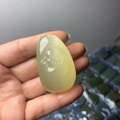 White Jade Rough Stone Hetian Blue Maitreya Buddha Attracts Wealth 07FC0E-D4 - KOEEK