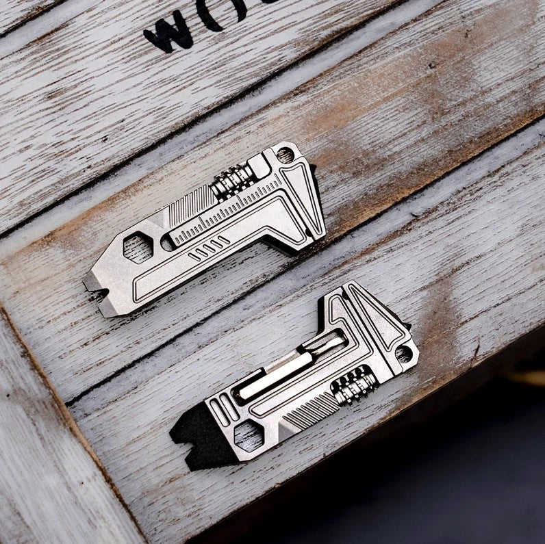 EDC Titanium Multi-Tools Adjustable Wrench Pocket w/ Bit Holder Keychain Gadget 07FC0E-D4 - KOEEK