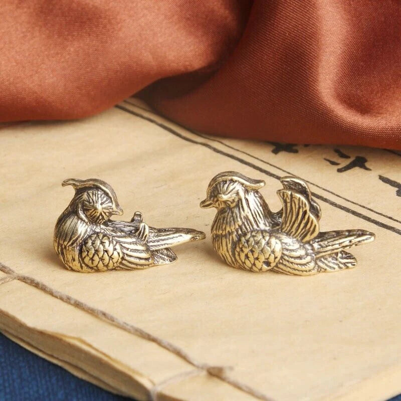 Pair Small Brass Mandarin Ducks Statue Feng Shui Love Figurine Decor 07FC0E-D4 - KOEEK