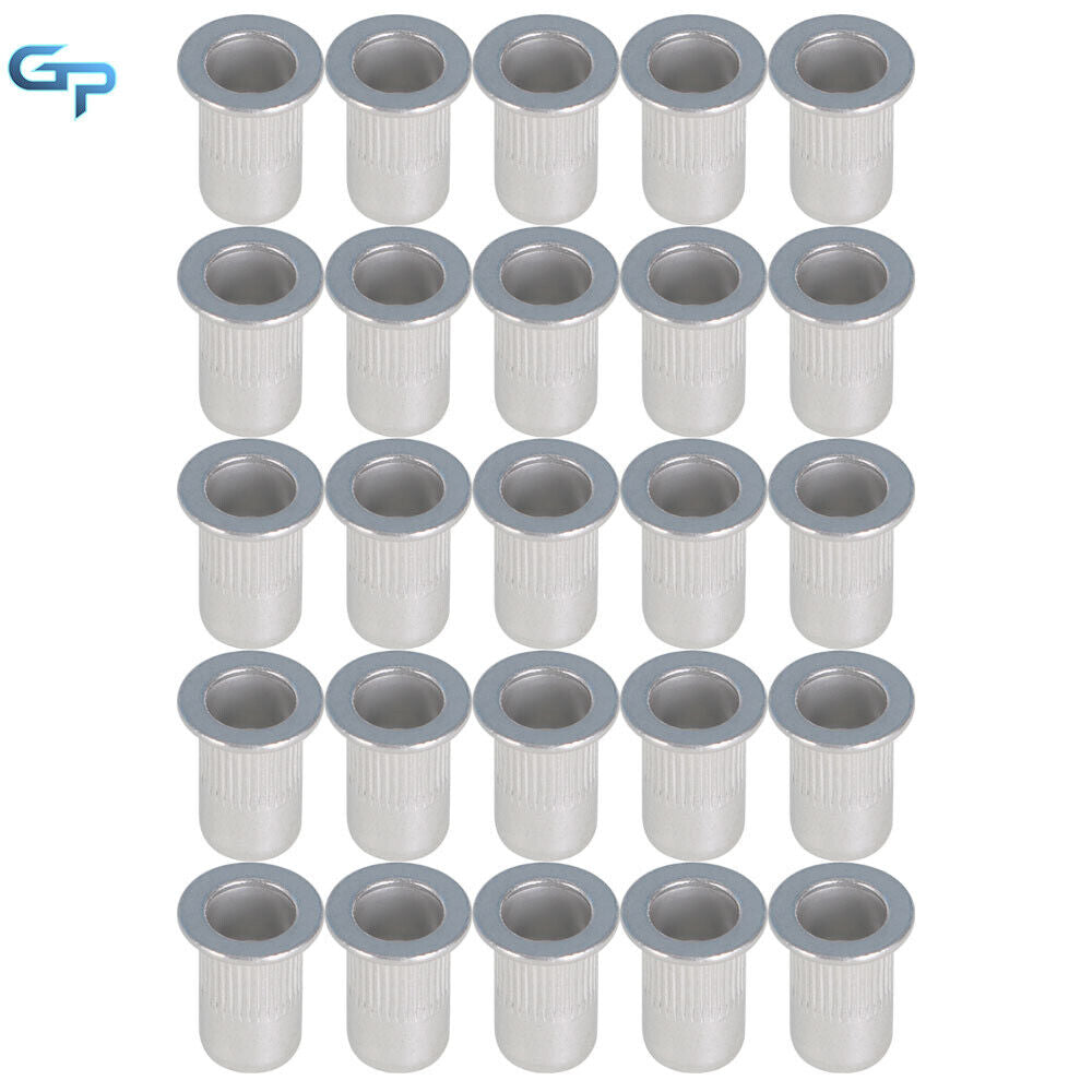 100 Pcs High Quality 6mm M6 Flat Head Aluminum Rivet Nut Rivnut Insert Nut New