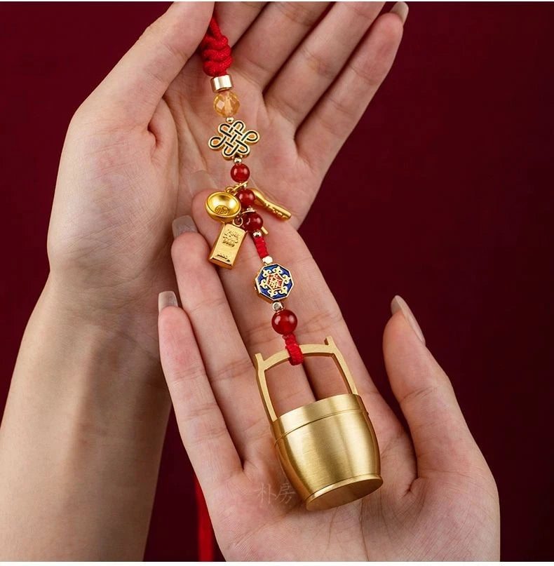 Brass Car Rearview Mirror Pendant Gold Bucket Charm Chinese Style Unisex 07FC0E-D4 - KOEEK