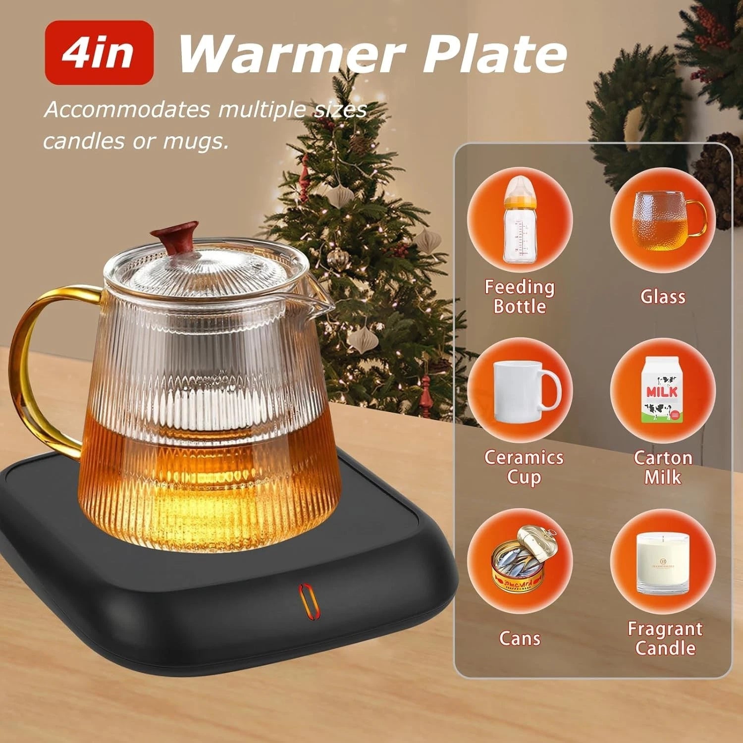Large candle warmer with 6-hour automatic shut-off function, coffee cup warmer 07FC0E-D4 - KOEEK