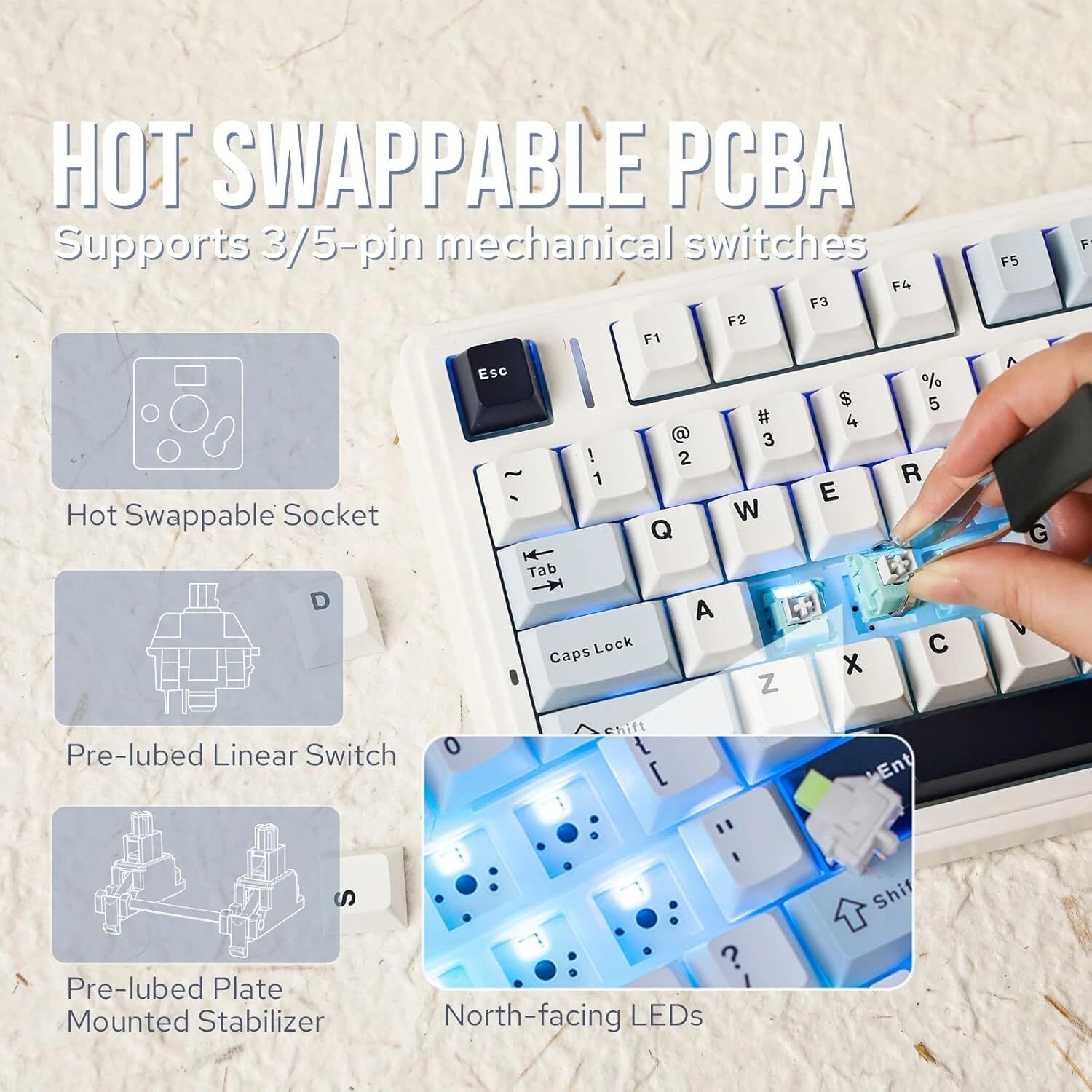 Mechanical Keyboard, 75% Wireless Hot Swap Gaming Keyboard 07FC0E-D4 - KOEEK