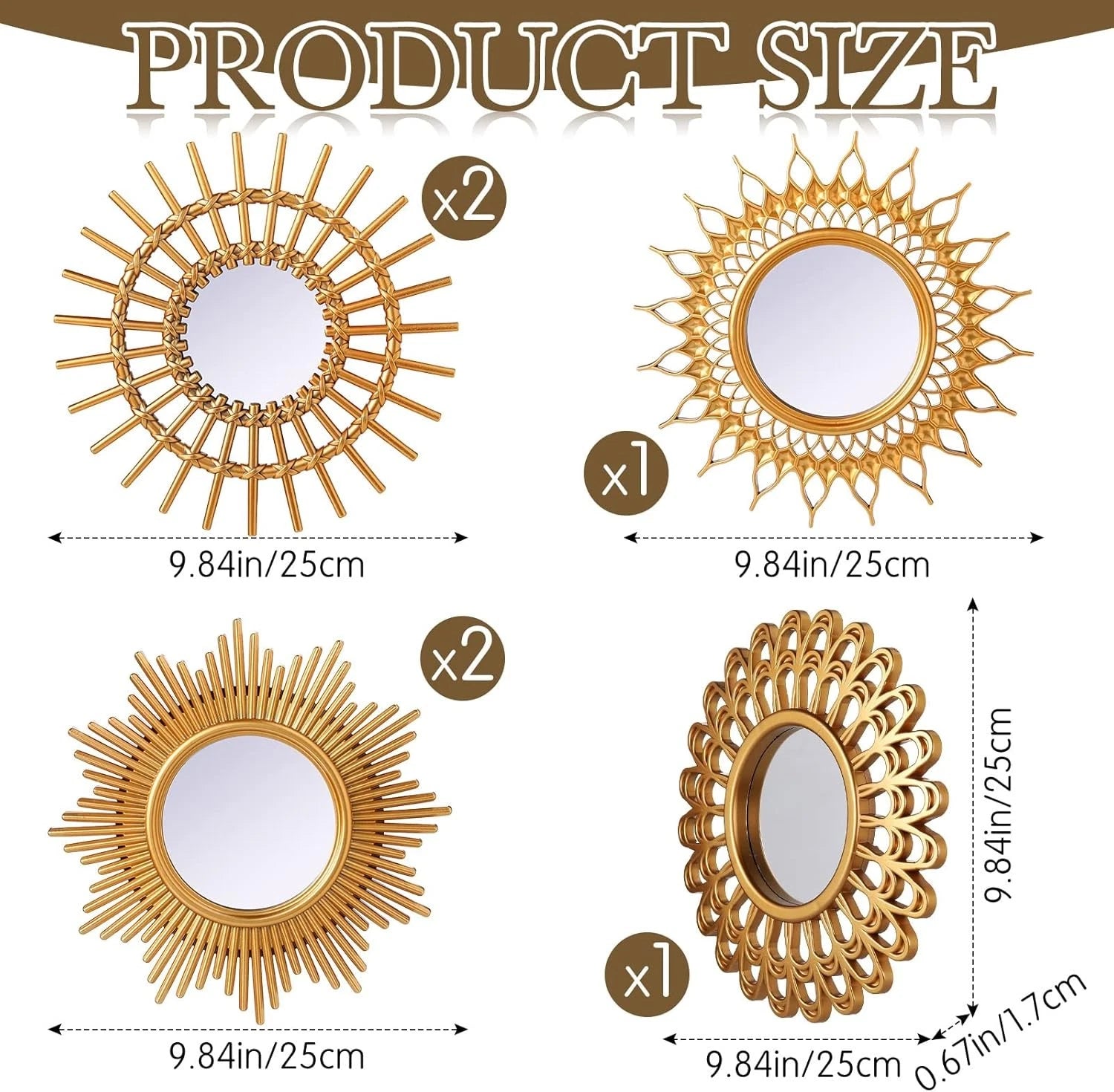 6 Pcs Decorative Mirrors - Small Circle Sun Mirrors for Wall Art - Entryway 07FC0E-D4 - KOEEK