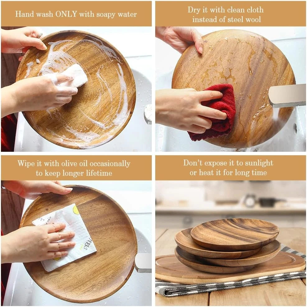 Wooden Dinner Plates, 11 Inch Round Wood Dinner Plates Set of 4 07FC0E-D4 - KOEEK