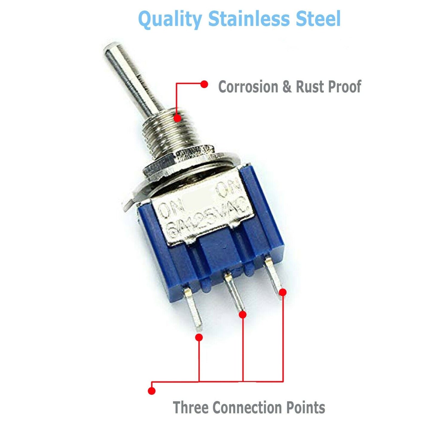 10 stk Mini-vippekontakt SPDT ON-OFF-ON 3 Position 6mm 12V 110V 220V MTS-103