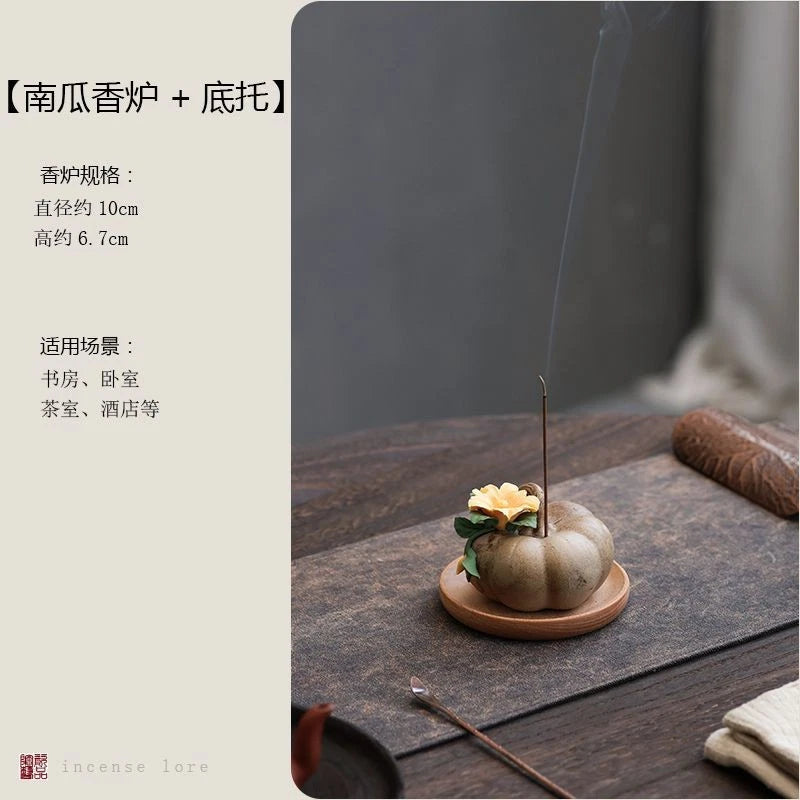 Ceramic Pumpkin Stick Incense Holder Zen Tea Room Home Indoor Decor 07FC0E-D4 - KOEEK