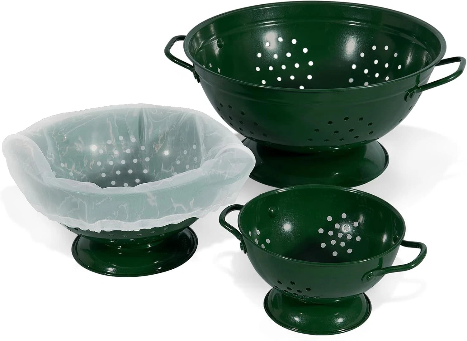 The three-piece metal strainer set includes 1 liter, 3.5 liters, and 5 liters. 07FC0E-D4 - KOEEK