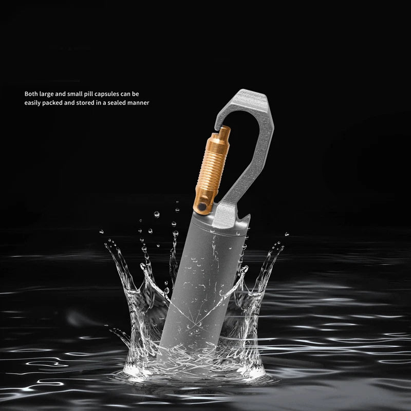 EDC Titanium Keychain Waterproof Storage Pill Case Bottle Opener Outdoor EDC Box 07FC0E-D4 - KOEEK