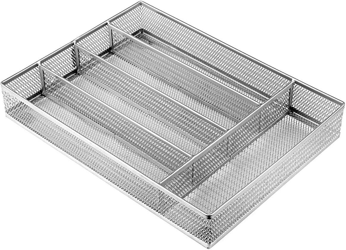 Drawer Organizer, Silverware Flatware, Mesh Wire, Non-Slip, 5 Components, Silver 07FC0E-D4 - KOEEK