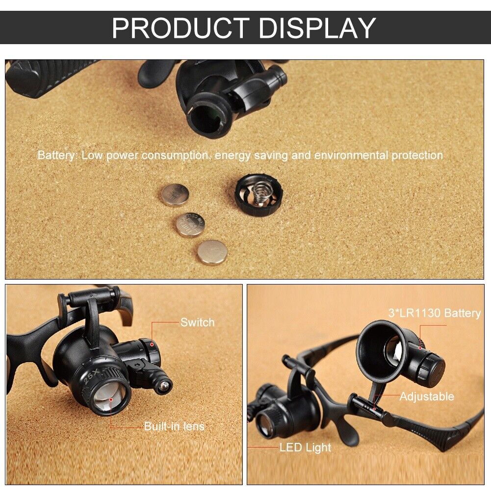 new Head Wearing Magnifying Lens Double Eye Jewelry Watch Repair Loupe Glasses HGF koeek - KOEEK