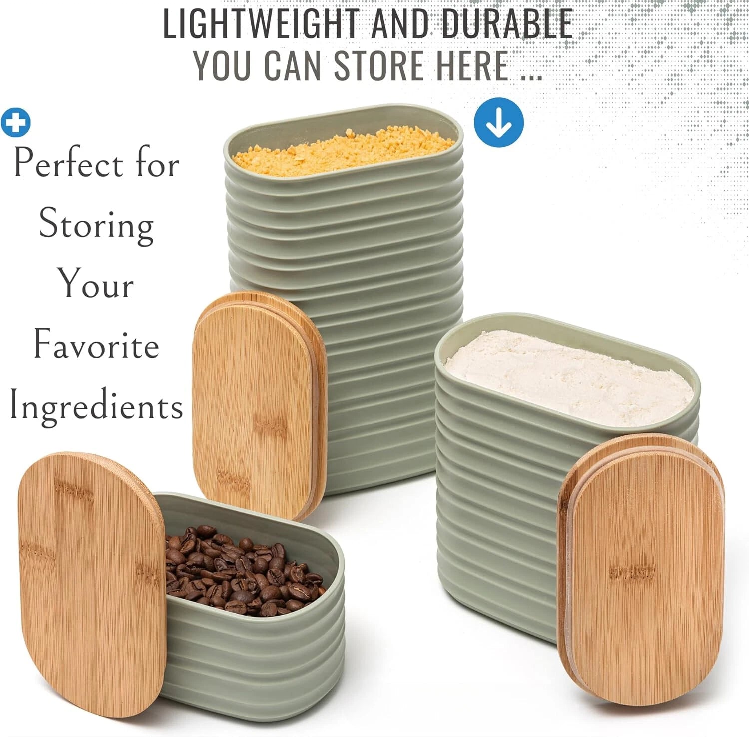 3 Pcs Olive Green Canisters Sets For The Kitchen, Airtight Plastic Canister 07FC0E-D4 - KOEEK