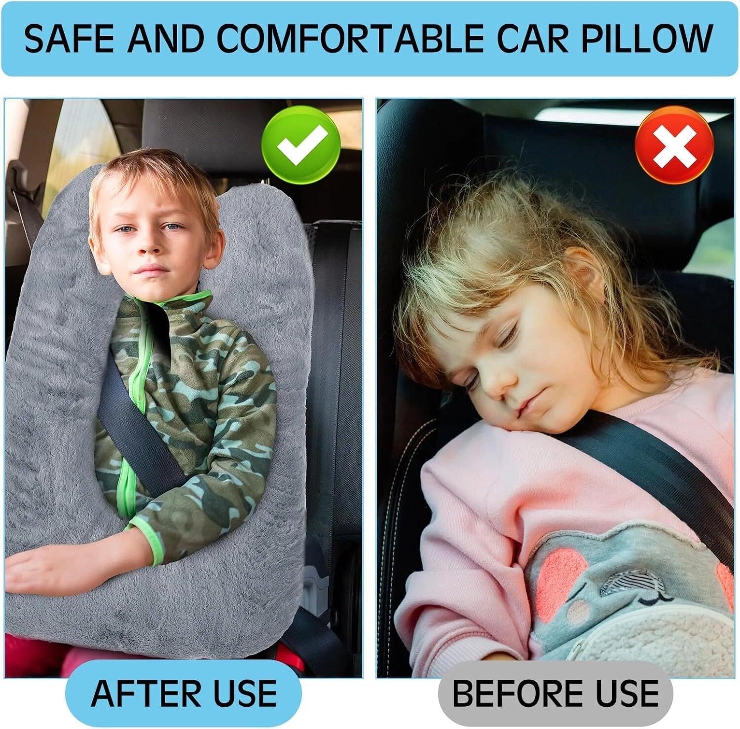 2 Piece Car Travel Pillow Set, Sleep Reading Pillow for Long Trips 07FC0E-D4 - KOEEK