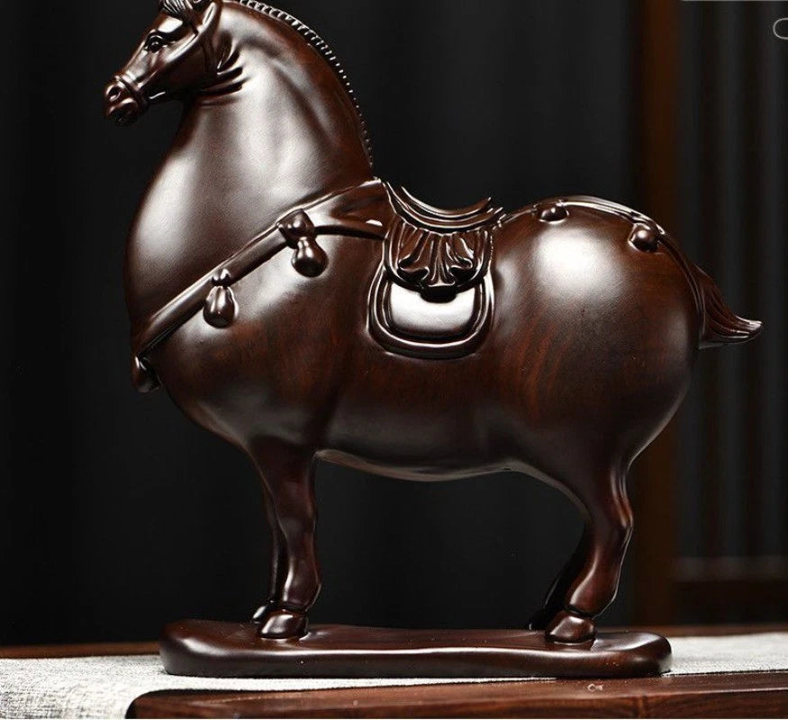 Wooden Horse Figurine 14cm Hand Carved Tang Style Zodiac Home Office Decor 07FC0E-D4 - KOEEK