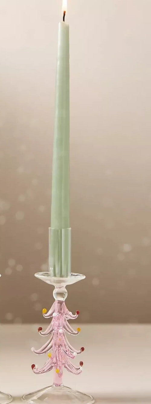Anthropologie Holiday Christmas Tree PINK Glass Taper Candle Holder ANTHROPOLOGIE - KOEEK