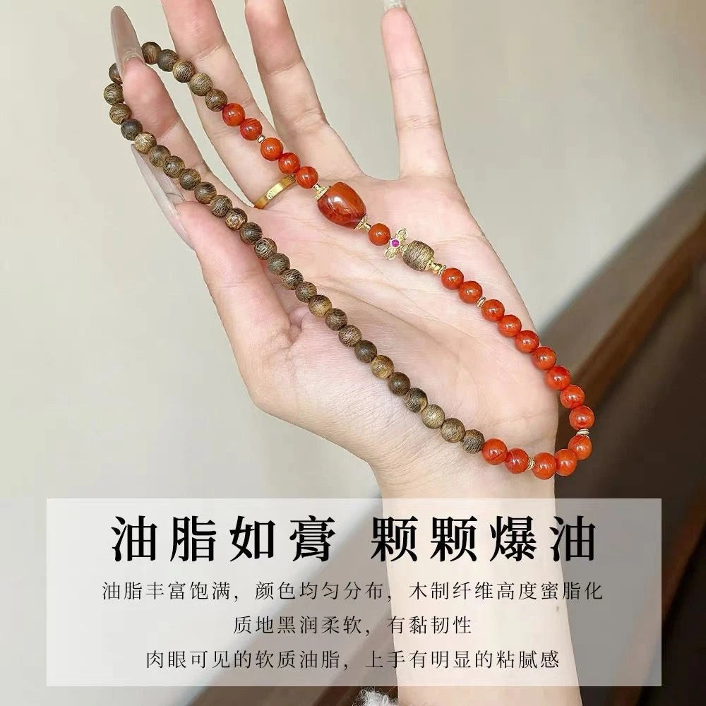 Natural Nha Trang White Qinan Agarwood Bracelet Double Strand Womens Gift 07FC0E-D4 - KOEEK