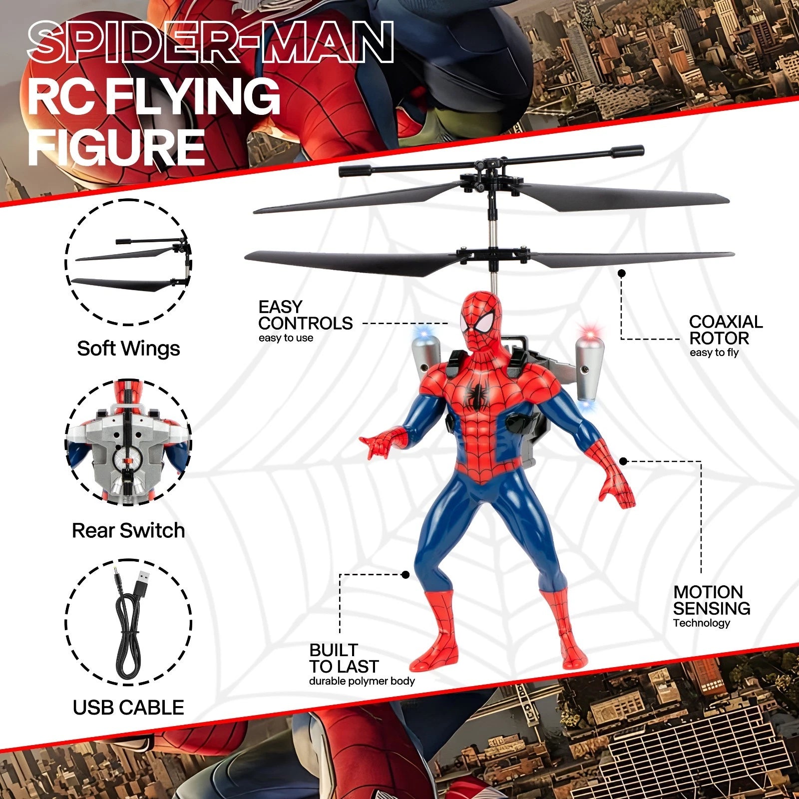 Marvel Avengers Spider Man RC Helicopter with LED Lights and Gyro 2CH MARVEL - KOEEK