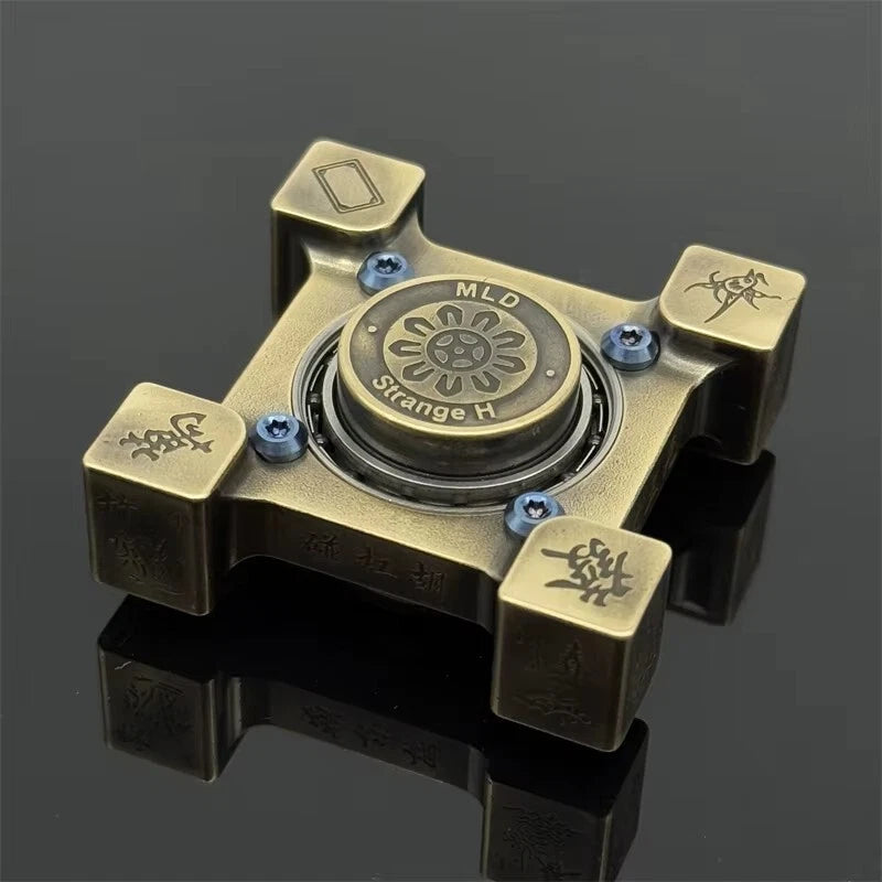 Brass Hand Spinner Retro Mahjong Pattern Poker Pattern EDC Fidget Spinner Toys 07FC0E-D4 - KOEEK