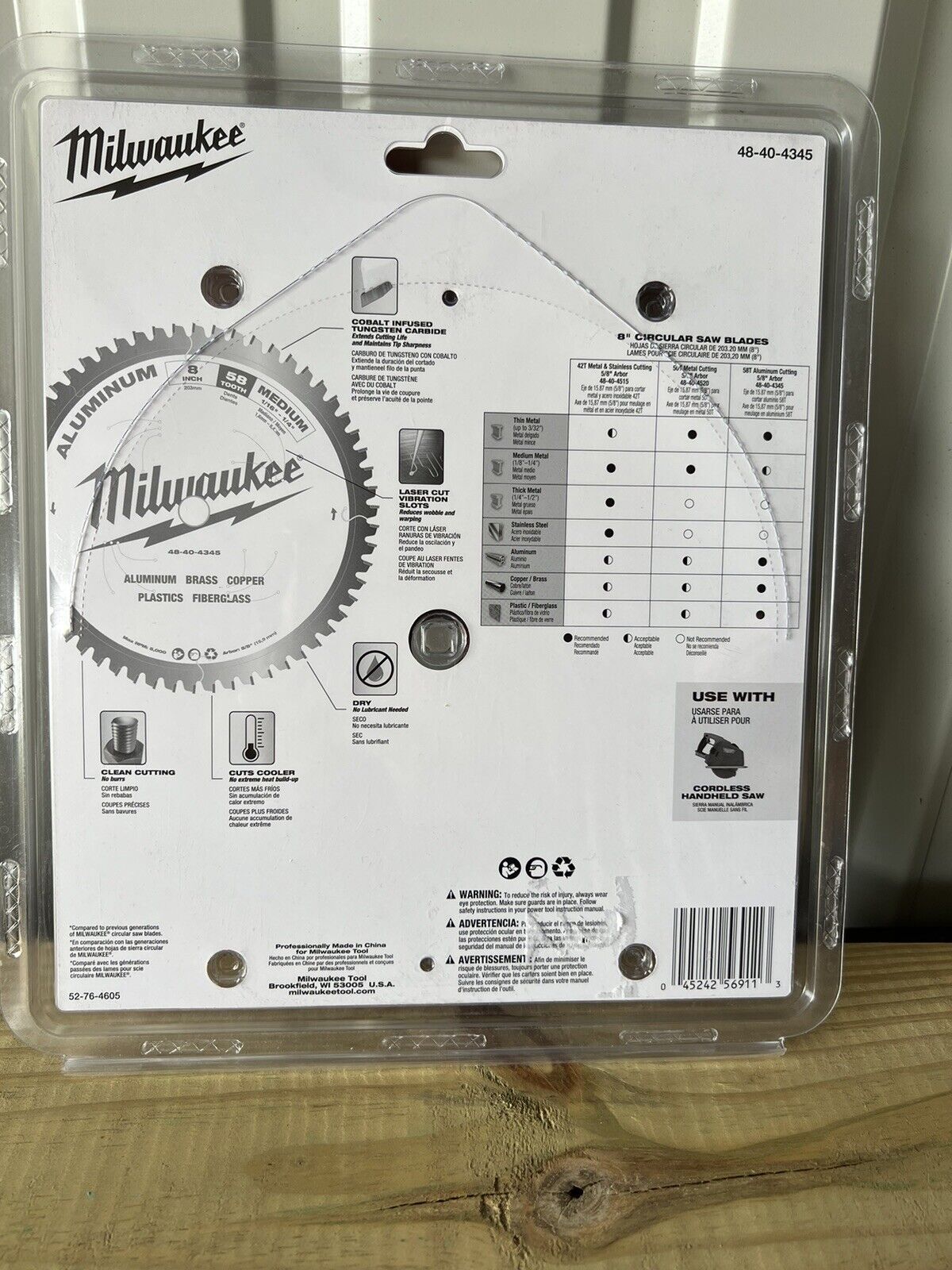 new Milwaukee 48-40-4345 8 In. Aluminum 58t Circular Saw Blade koeek - KOEEK