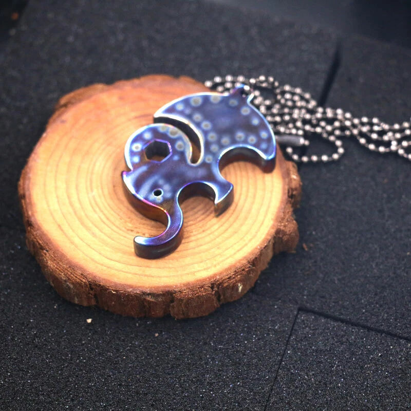 Titanium Elephant Shape Keychain Necklace Pendant Bead outdoor Wrench EDC Tool EDC - KOEEK