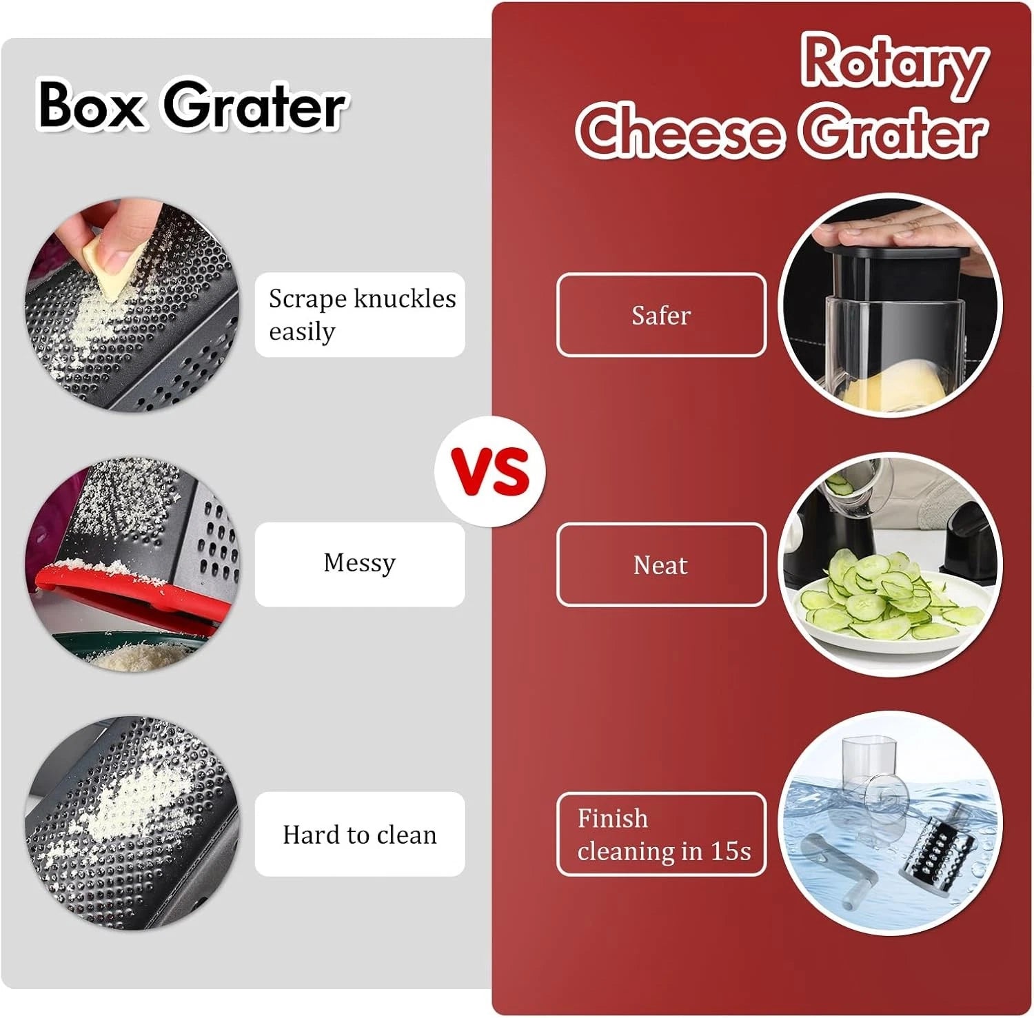 Rotating cheese grater, hand-cranked, kitchen shredder, quick cut 07FC0E-D4 - KOEEK