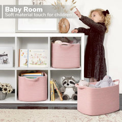 Pink storage basket,  for organizing and storing items, woven rope basket 07FC0E-D4 - KOEEK