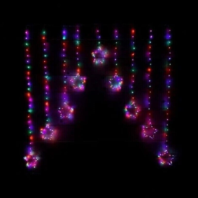 Premier 303 Rainbow Multicolour Pinwire LED Star Window Curtain Christmas Lights PREMIER - KOEEK