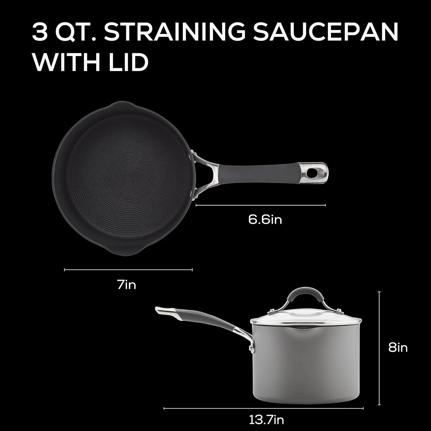 Hard Anodized Nonstick, 3-Quart, Gray 07FC0E-D4 - KOEEK