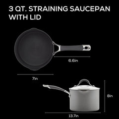 Hard Anodized Nonstick, 3-Quart, Gray 07FC0E-D4 - KOEEK