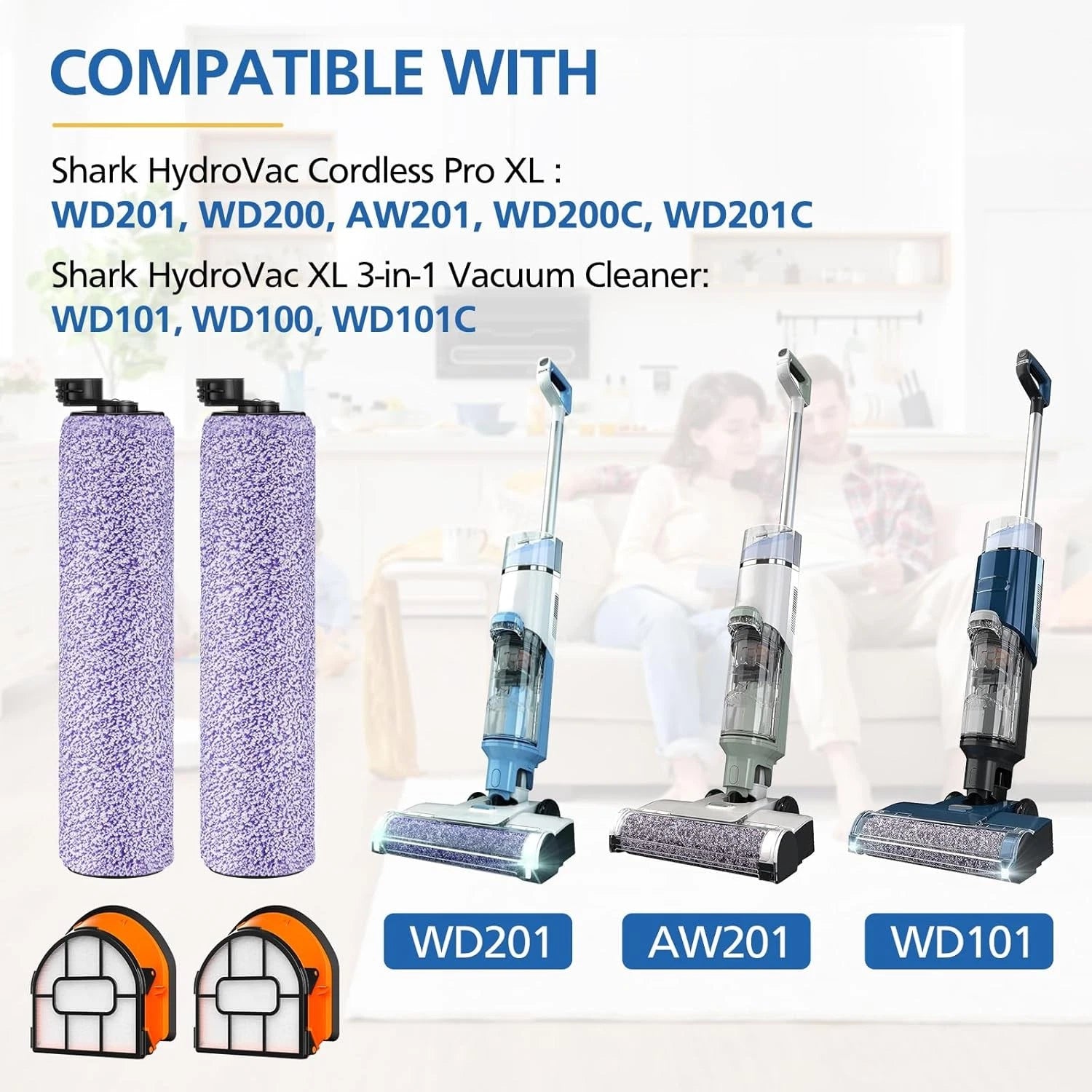 Replacement brush roller and filter screen set, compare parts WDB1, WDB2, WDFF1 07FC0E-D4 - KOEEK