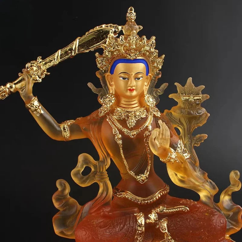 23cm Exquisitely Resin Handpaninted Manjusri Bodhisattva Buddha Statue Ornament 07FC0E-D4 - KOEEK